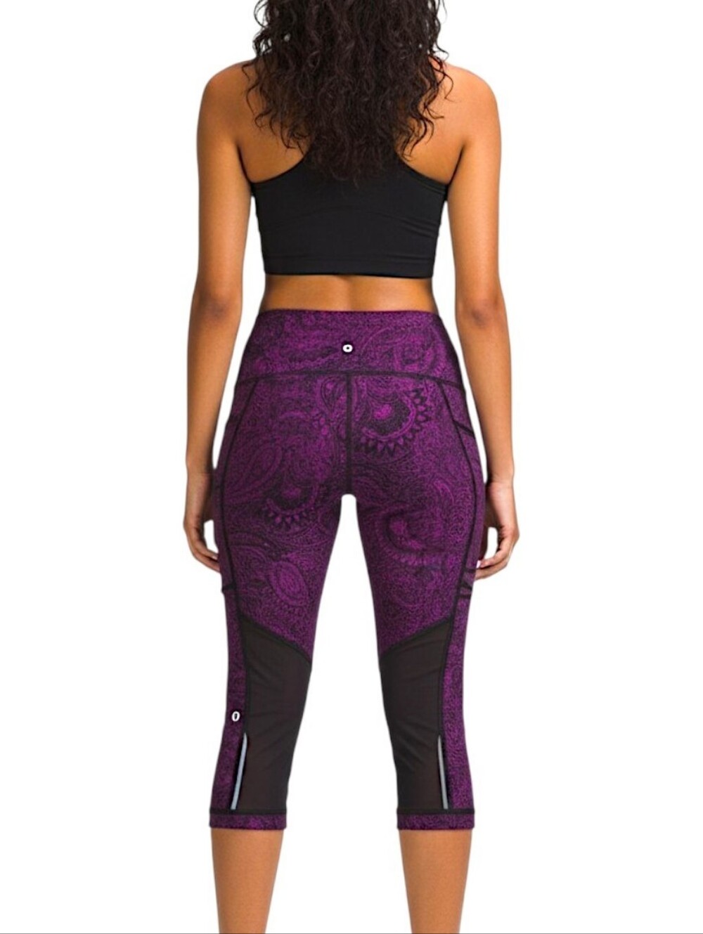 lululemon athletica Purple Paisley Cropped Leggings with Black Trim SIZE 8